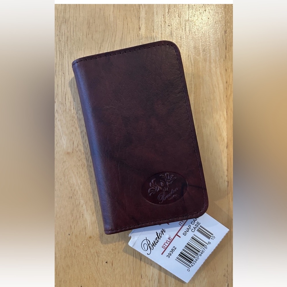 Buxton NWT Genuine Leather Snap Card Case Brown Credit Card Holder Wallet